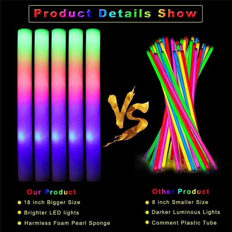【Big Deal】Glow Sticks Bulk, LE - огляд і ціна Flashing Led Foam Sticks Party